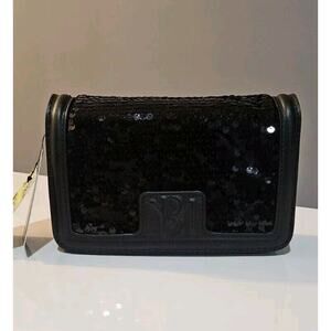 Badgley Mischka Sequin Black Crossbody Gold Black Chain Strap NWT Vegan Leather